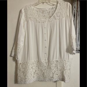 None Labeled White Floral Lace Top Sz 4XL
